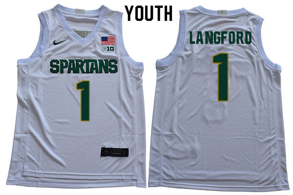 2019-20 Youth #1 Joshua Langford Michigan State Spartans College Basketball Jerseys Sale-White